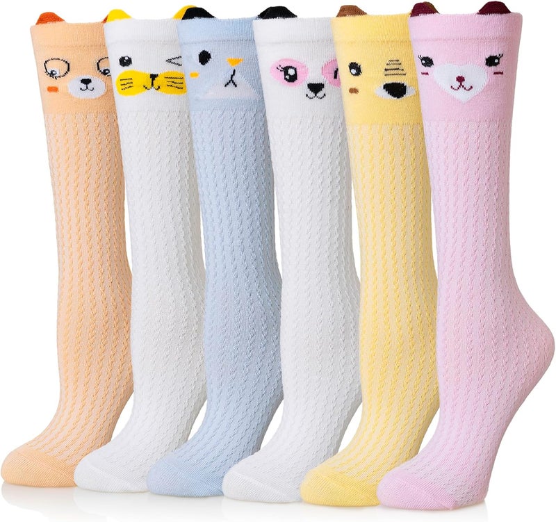 Eocom Girls Knee High Socks Kids Crazy Fun Gift Silly Tall Boot Cute Animal Cotton Long Socks 6 Pairs - Image 1